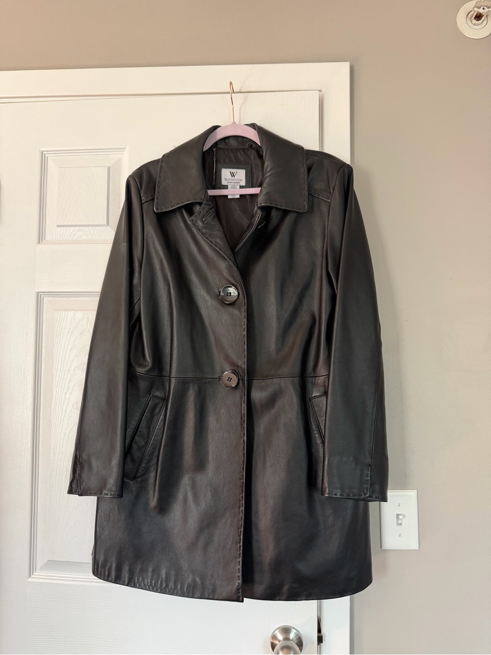 Worthington Genuine 100% Lambskin Leather Black Long Coat Vintage